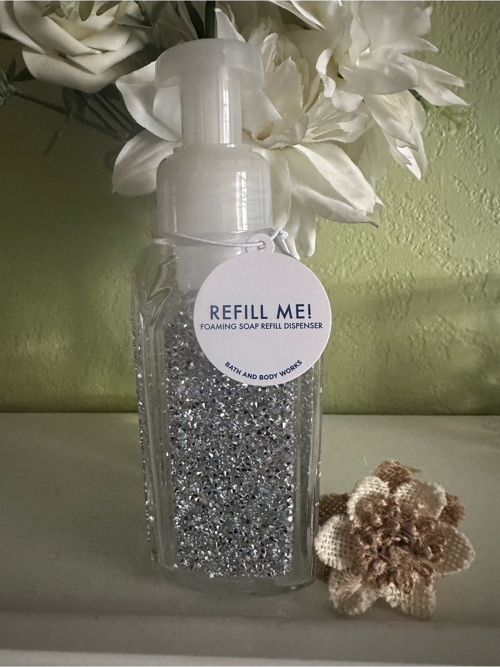 Bath & Body Works Silver Glitter Foaming Soap Dispenser